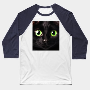 Black Cat with Green Eyes Baseball T-Shirt